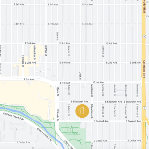 Map showing location of the Seasons of Cherry Creek apartments in Denver.