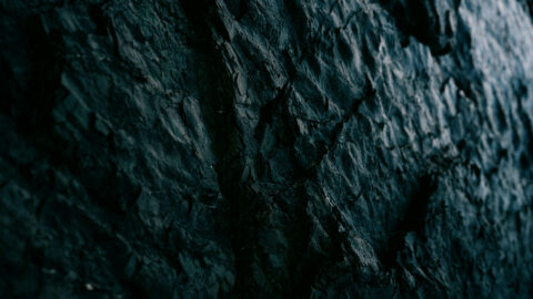 Detail of textured stone wall in soft light.