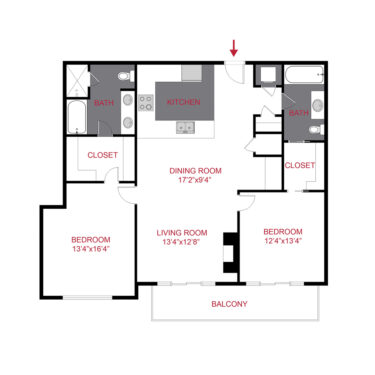 Rendering of the Cook floor plan with 2 bedroom[s] and 2 bathroom[s] at The Seasons at Cherry Creek