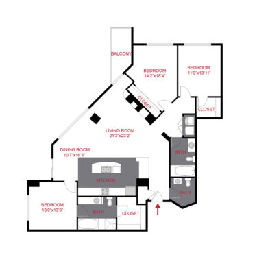 Rendering of the Belair floor plan with 3 bedroom[s] and 2.5 bathroom[s] at The Seasons at Cherry Creek