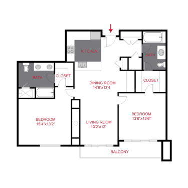 Rendering of the Filmore floor plan with 2 bedroom[s] and 2 bathroom[s] at The Seasons at Cherry Creek