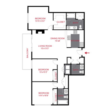 Rendering of the Adams floor plan with 3 bedroom[s] and 2.5 bathroom[s] at The Seasons at Cherry Creek