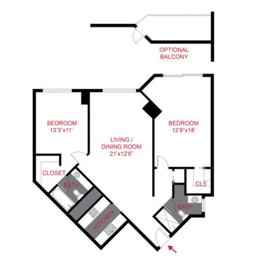 Rendering of the Flagstaff floor plan with 2 bedroom[s] and 2 bathroom[s] at The Seasons at Cherry Creek